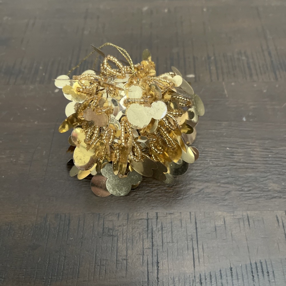 Disney Gold Ornament Mickey Mouse Ears  Sequin Design